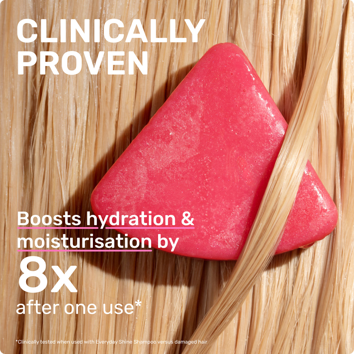 Clinically proven
boosts hydration and moisturization by 8X after one use * Clinically tested when used with everyday shine shampoo versus damaged hair