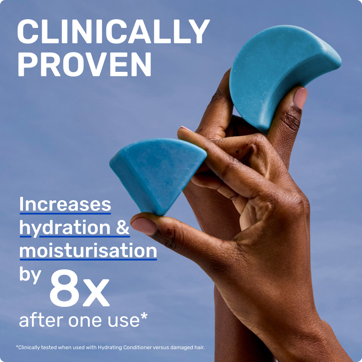 CLINICALLY PROVEN
Increases hydration & moisturization by 8X after one use*
Clinically tested when used with Hydrating conditioner versus damaged hair