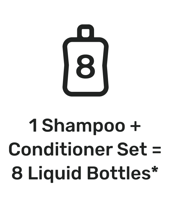 1 Shampoo + conditioner set = 8 liquid bottles*